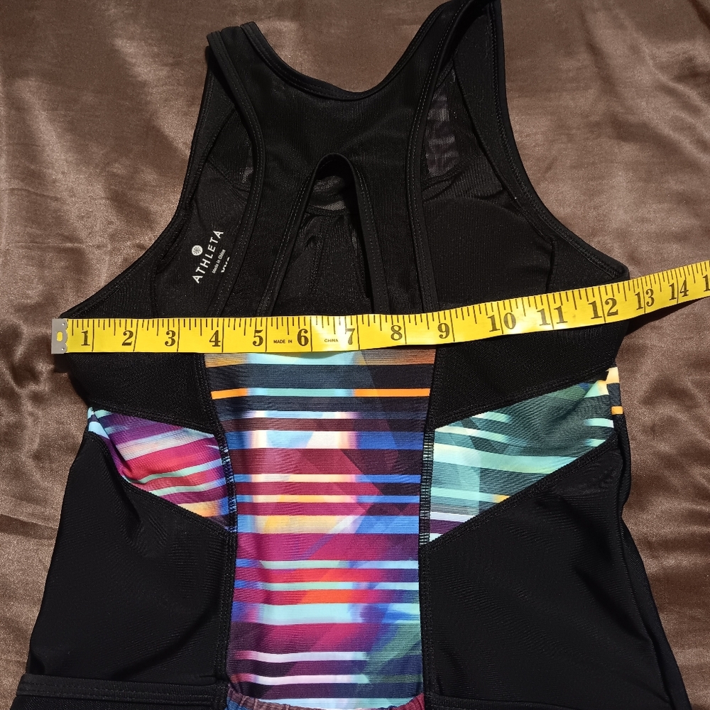 ATHLETA Tankini Top Swim Out Open Back SzXXS Rainbow Stripe Mesh Performance - Picture 10 of 13